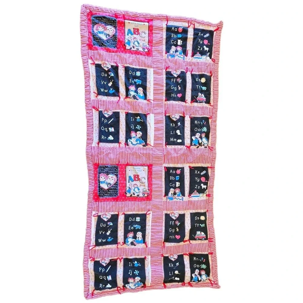 Vtg 90s Raggedy Ann Andy ABC Handmade Quilt‎ Large 33x66 Daisy Kingdom Fabric